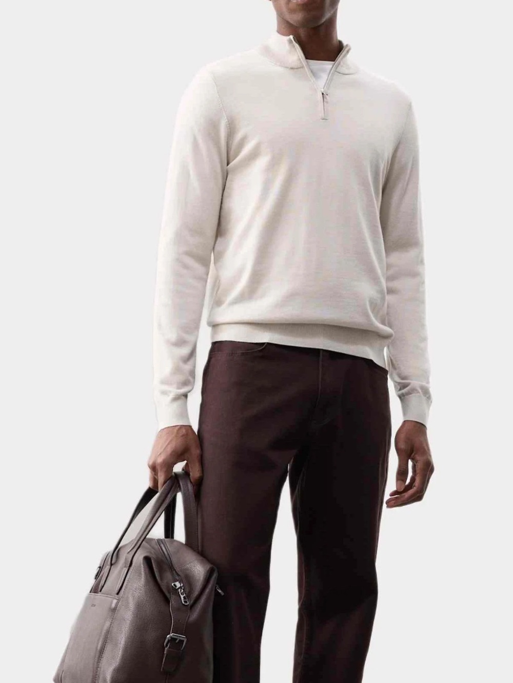 Autograph Men's Cream Quarter-Zip Sweater